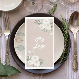 Witte bloemen beige business logo servet