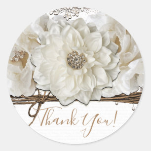Witte Bloemen & Berk Roestige Glam Bruidsdouche Ronde Sticker