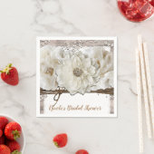 Witte Bloemen & Berk Rustic Glam Bruidsdouche Servet (Insitu)
