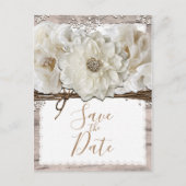 Witte Bloemen & Berk Rustieke Glam 'Save the Date' Aankondigingskaart (Voorkant)