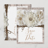 Witte Bloemen & Berk Rustige Glam Save the Date Aankondigingskaart (Voorkant / Achterkant)