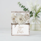 Witte Bloemen & Berk Rustige Glam Save the Date Aankondigingskaart (Staand voorkant)