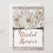 Witte Bloemen & Berken Rustieke Glam Bruiloftsshow Kaart (Achterkant)