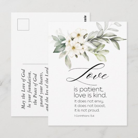 Witte Bloemen Bijbel Verse Bruiloft Gefeliciteerd Briefkaart (Voorkant / Achterkant)