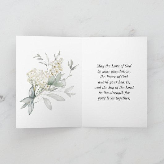 Witte Bloemen Bijbel Verse Bruiloft Gefeliciteerd Kaart (Binnen)