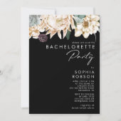 Witte Bloemen | Black Bachelorette Party uitnodigi Kaart (Voorkant)