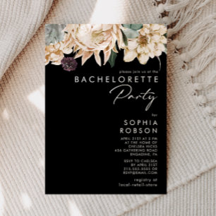 Witte Bloemen Black Bachelorette Party uitnodigi Kaart