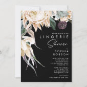 Witte Bloemen | Black Lingerie Douche Uitnodiging (Voorkant)