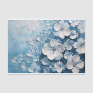 Witte Bloemen Blauw Acryl het Schilderen Decoupage Tissuepapier