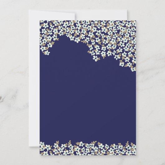 Witte bloemen Blauw Annaprashan Kaart (Achterkant)