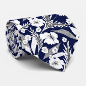 Witte bloemen, blauw en wit. stropdas (Opgerold)