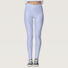 Witte Bloemen Blauwe Achtergrond Leggings