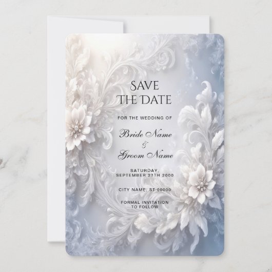 Witte bloemen bloeien Save the date (Voorkant)