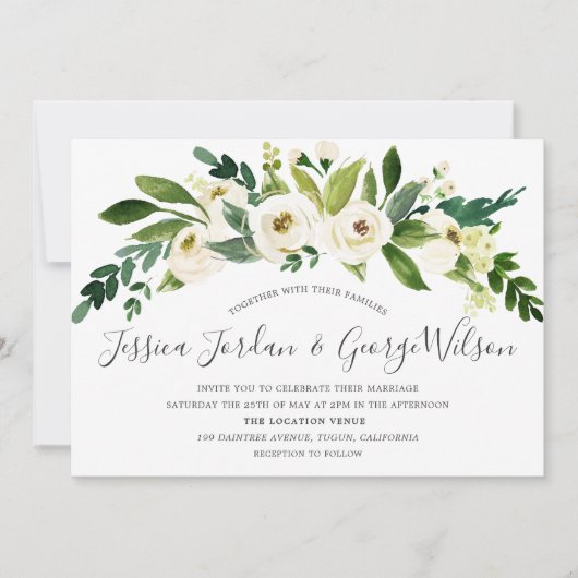 Witte Bloemen Bloeiende Trouw Uitnodiging (Voorkant)
