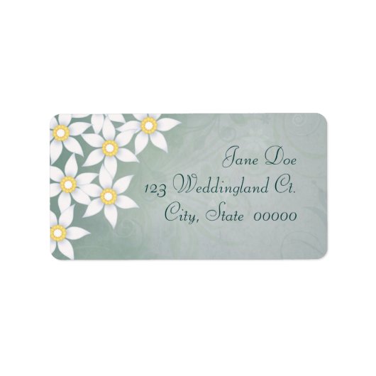 Witte bloemen bloemadresslabels etiket (Voorkant)