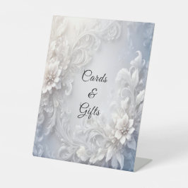 Witte Bloemen Bloemen Tafelblad Tekenen Reclamebord Met Voetstuk