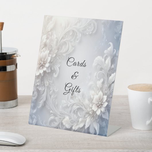 Witte Bloemen Bloemen Tafelblad Tekenen Reclamebord Met Voetstuk (Insitu)