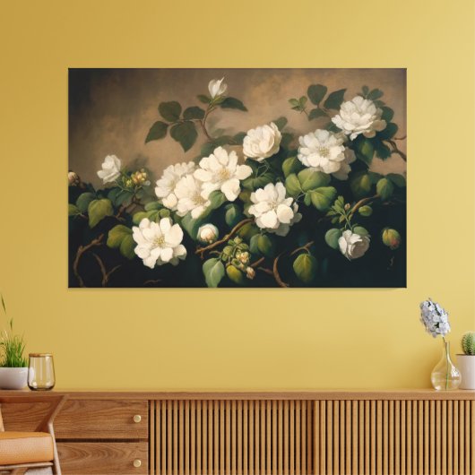 Witte bloemen, Bloemenkunst, Bloemen Canvas Print (Insitu (Woonkamer))