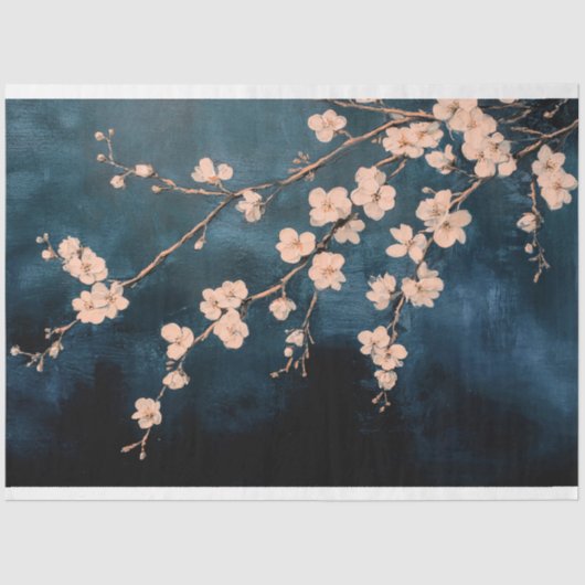 Witte Bloemen Bloesems Branches Marine Achtergrond Tissuepapier (Voorkant)