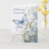  witte bloemen, Blue Butterfly Secret Sister Kaart (Gele Bloem)