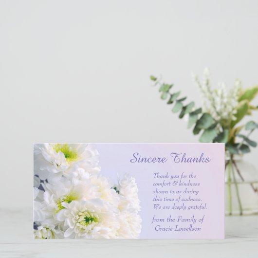 Witte Bloemen Boeket Sympathie Dank u Bedankkaart (Staand voorkant)