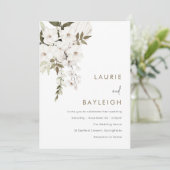 Witte bloemen, Boho en Sage Modern Wedding Kaart (Staand voorkant)