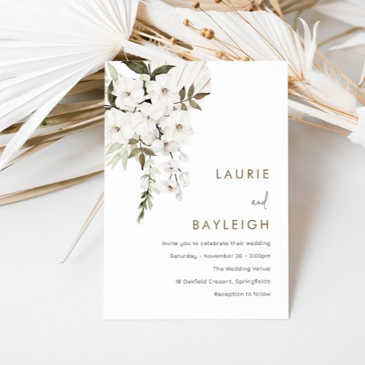 Witte bloemen, Boho en Sage Modern Wedding Kaart