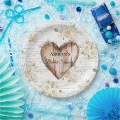 Witte Bloemen Boho Faux Hout Hart Vrijgezellenfees Papieren Bordje (Feest)