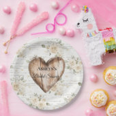 Witte Bloemen Boho Faux Hout Hart Vrijgezellenfees Papieren Bordje (Feest)