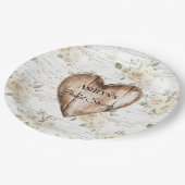 Witte Bloemen Boho Faux Hout Hart Vrijgezellenfees Papieren Bordje (Gekanteld)