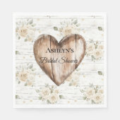 Witte Bloemen Boho Faux Hout Hart Vrijgezellenfees Servet (Voorkant)