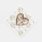 Witte Bloemen Boho Faux Hout Hart Vrijgezellenfees Servet (Hoek)