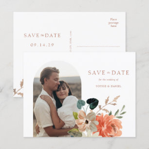 Witte Bloemen Boho foto bruiloft Save the Date Aankondigingskaart
