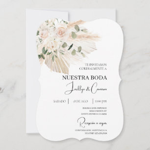 Witte Bloemen Boho Spaanse bruiloft uitnodiging