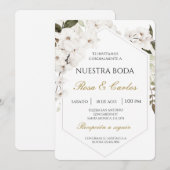 Witte Bloemen Boho Spaanse bruiloft uitnodiging (Voorkant / Achterkant)