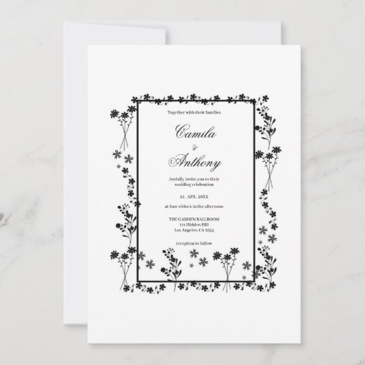 Witte Bloemen Border Bruiloft Kaart (Voorkant)