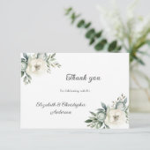 Witte Bloemen Botanische Bloemen Groen Bruiloft Bedankkaart (Staand voorkant)