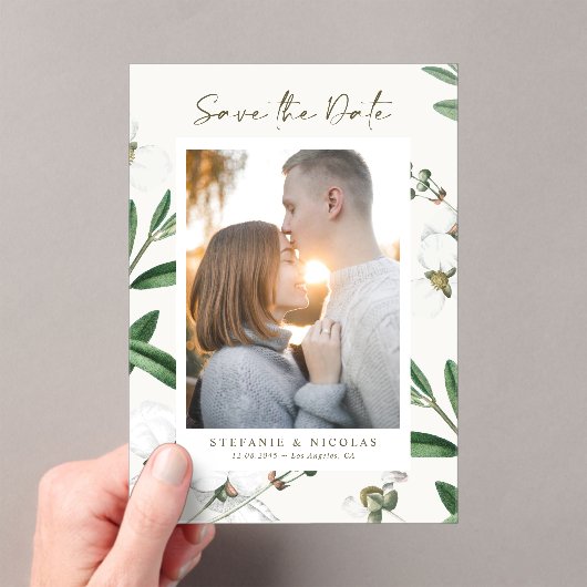  witte bloemen Botanische foto Acryl Uitnodigingen (Insitu (Draagbaar))