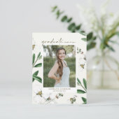  Witte Bloemen Botanische Foto Afstuderen Aankondigingskaart (Staand voorkant)