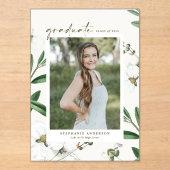  Witte Bloemen Botanische Foto Afstuderen Acryl Uitnodigingen (Voorkant)