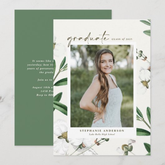  Witte Bloemen Botanische Foto Afstuderen Kaart (Voorkant / Achterkant)