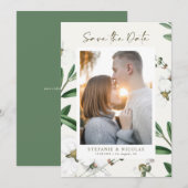  witte bloemen Botanische foto Save The Date (Voorkant / Achterkant)