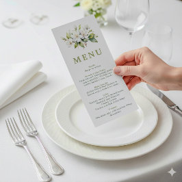 Witte Bloemen Botanische Wedding Menu Kaart