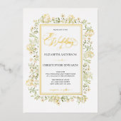 Witte bloemen botanische wilde bloemen die goud bi folie uitnodiging (Voorkant)