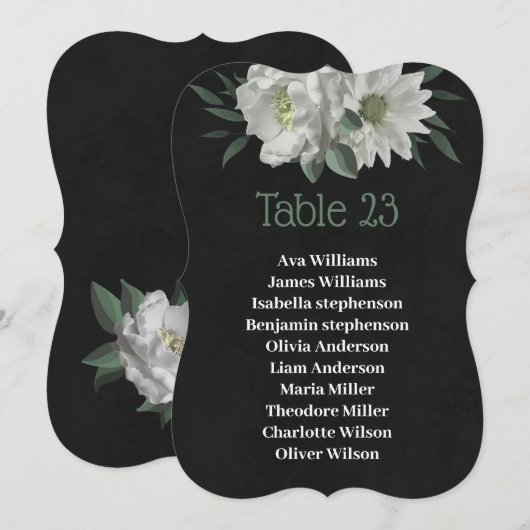 Witte Bloemen Botanische Zwarte Zitkaart Kaart (Voorkant / Achterkant)