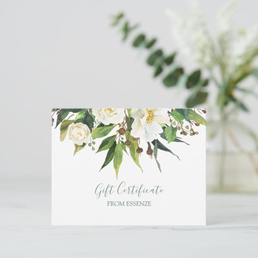 Witte bloemen bou Cadeaubon Design Briefkaart (Staand voorkant)