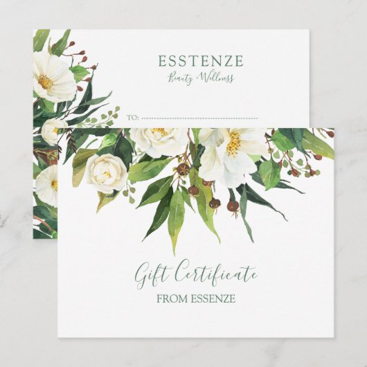 Witte bloemen bou Cadeaubon Design Briefkaart (Voorkant / Achterkant)