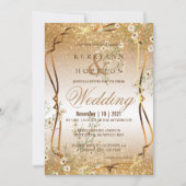 Witte Bloemen Branch en Gouden Glitter Kaart (Voorkant)