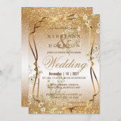 Witte Bloemen Branch en Gouden Glitter Kaart (Voorkant / Achterkant)