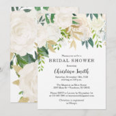 Witte Bloemen Bruids Douche Uitnodigingen met Groe (Voorkant / Achterkant)